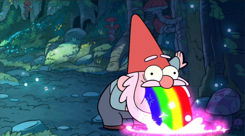The Gravity Falls gnome pukes some rainbows for us.